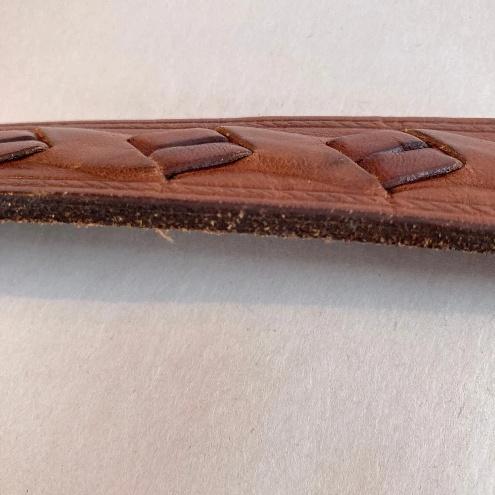 Amanda Smith Brown Genuine Leather Belt Braided Woven Silver Tone Buckle‎ Size L